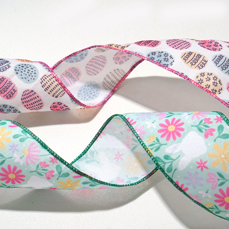 Easter Wired Edge Ribbon 63mm - 5 Yards for DIY Crafts