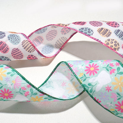 Easter Wired Edge Ribbon 63mm - 5 Yards for DIY Crafts