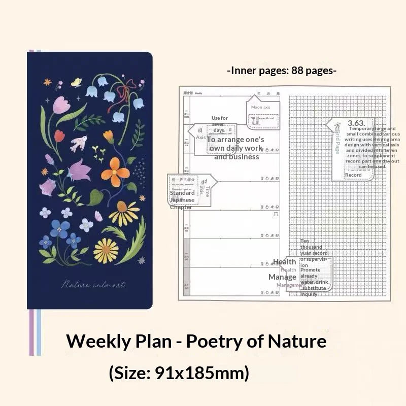 Kinbor Undated Weekly Planner Notebook, 2 Pages Per Week Illustrated Hardcover Journal with To-Do List, Portable Student Plan