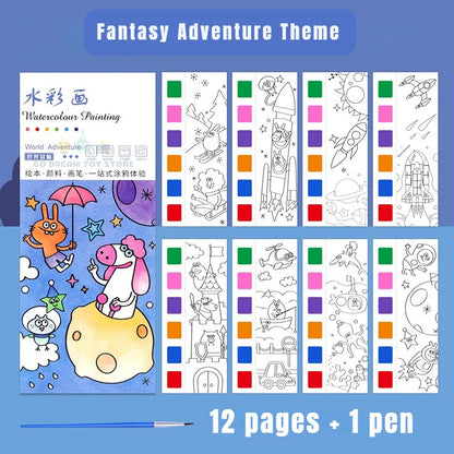 Watercolor Painting Book with Brush - Portable Art Fun