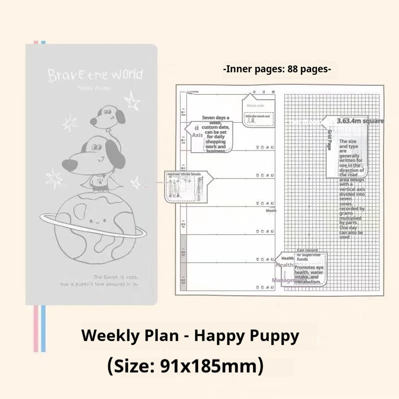 Kinbor Undated Weekly Planner Notebook, 2 Pages Per Week Illustrated Hardcover Journal with To-Do List, Portable Student Plan