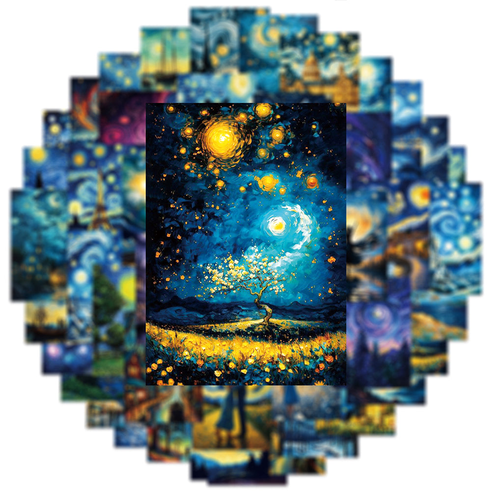 Oil Painting: Van Gogh Starry Sky Stickers - 10/30/50pcs Art Decals