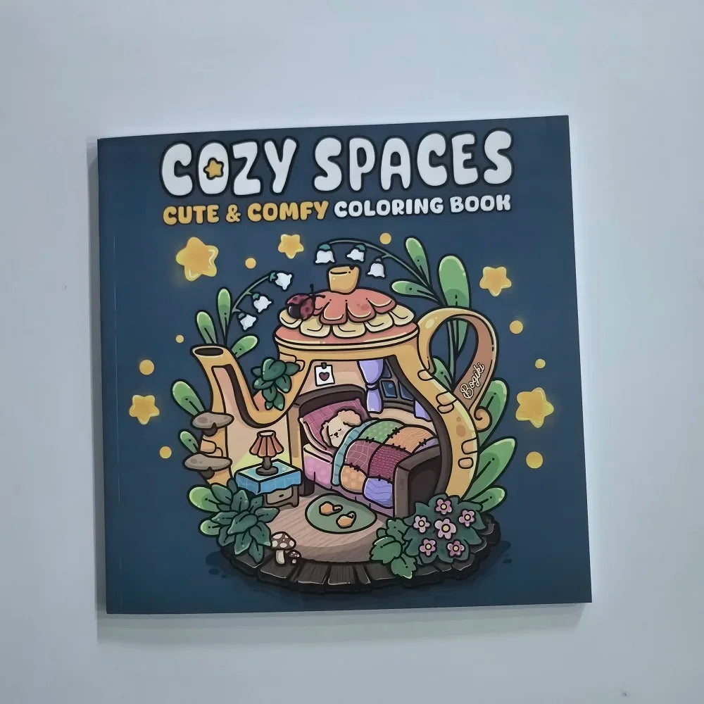 Cozy Spaces: Coloring Books for Adults and Teens Calming Scenes with Cute Animal Characters Help Relieve Stress