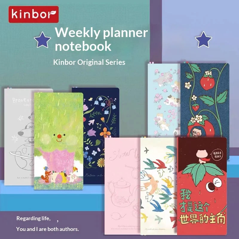 Kinbor Undated Weekly Planner Notebook, 2 Pages Per Week Illustrated Hardcover Journal with To-Do List, Portable Student Plan