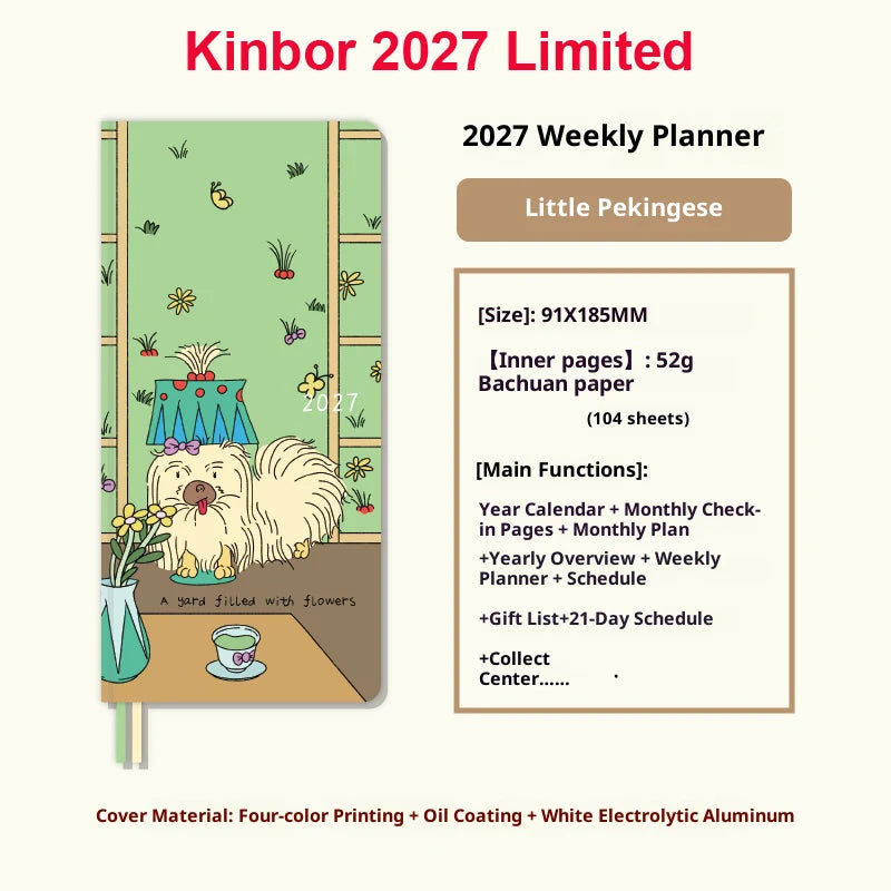 Kinbor Undated Weekly Planner Notebook, 2 Pages Per Week Illustrated Hardcover Journal with To-Do List, Portable Student Plan