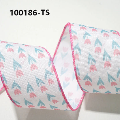 Easter Wired Edge Ribbon 63mm - 5 Yards for DIY Crafts