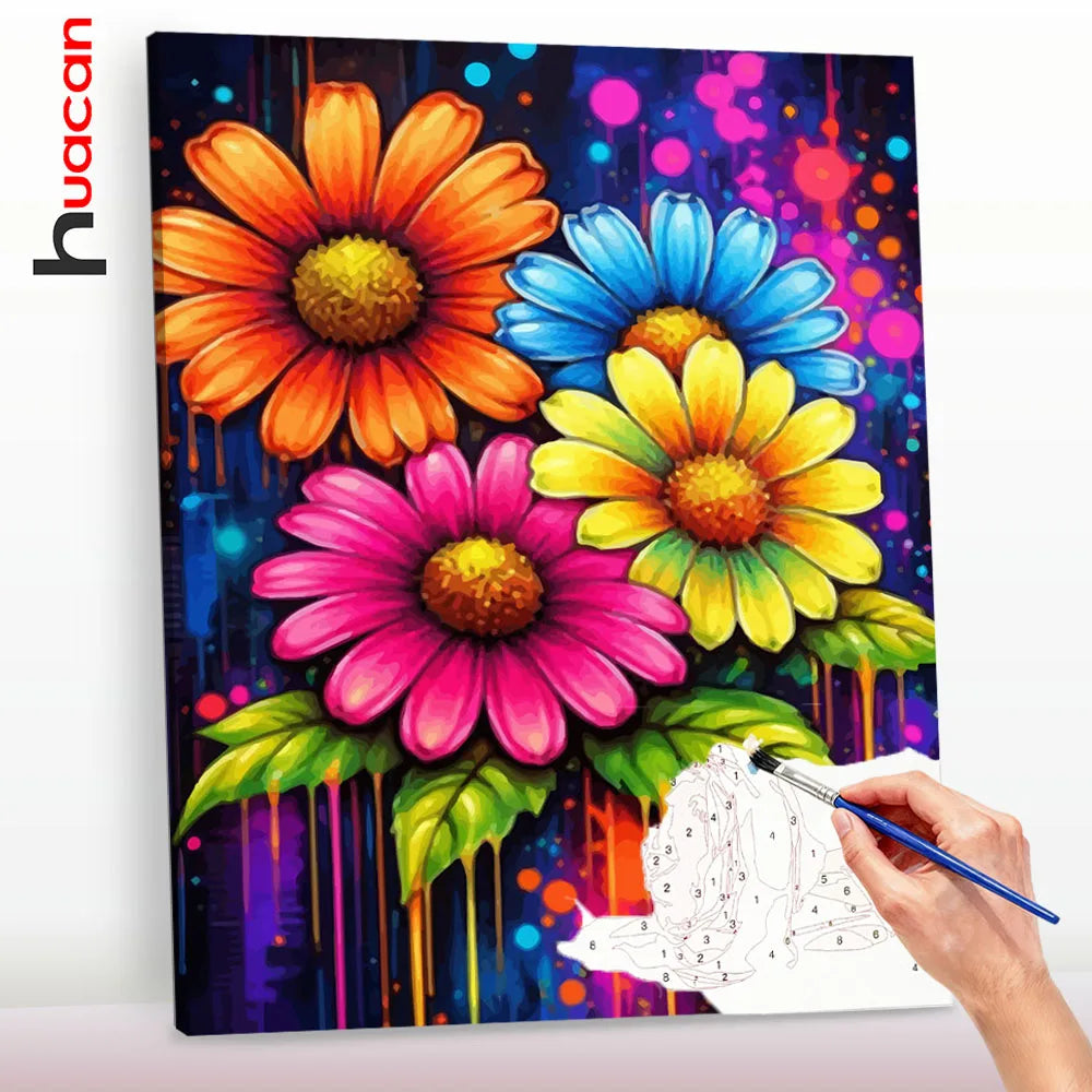 Huacan Oil Paint By Numbers Flower DIY Painting By Numbers New Collection Decorative Paintings