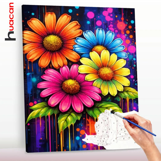 Huacan Oil Paint By Numbers Flower DIY Painting By Numbers New Collection Decorative Paintings