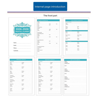 Planner Book: 3-Year Calendar for School