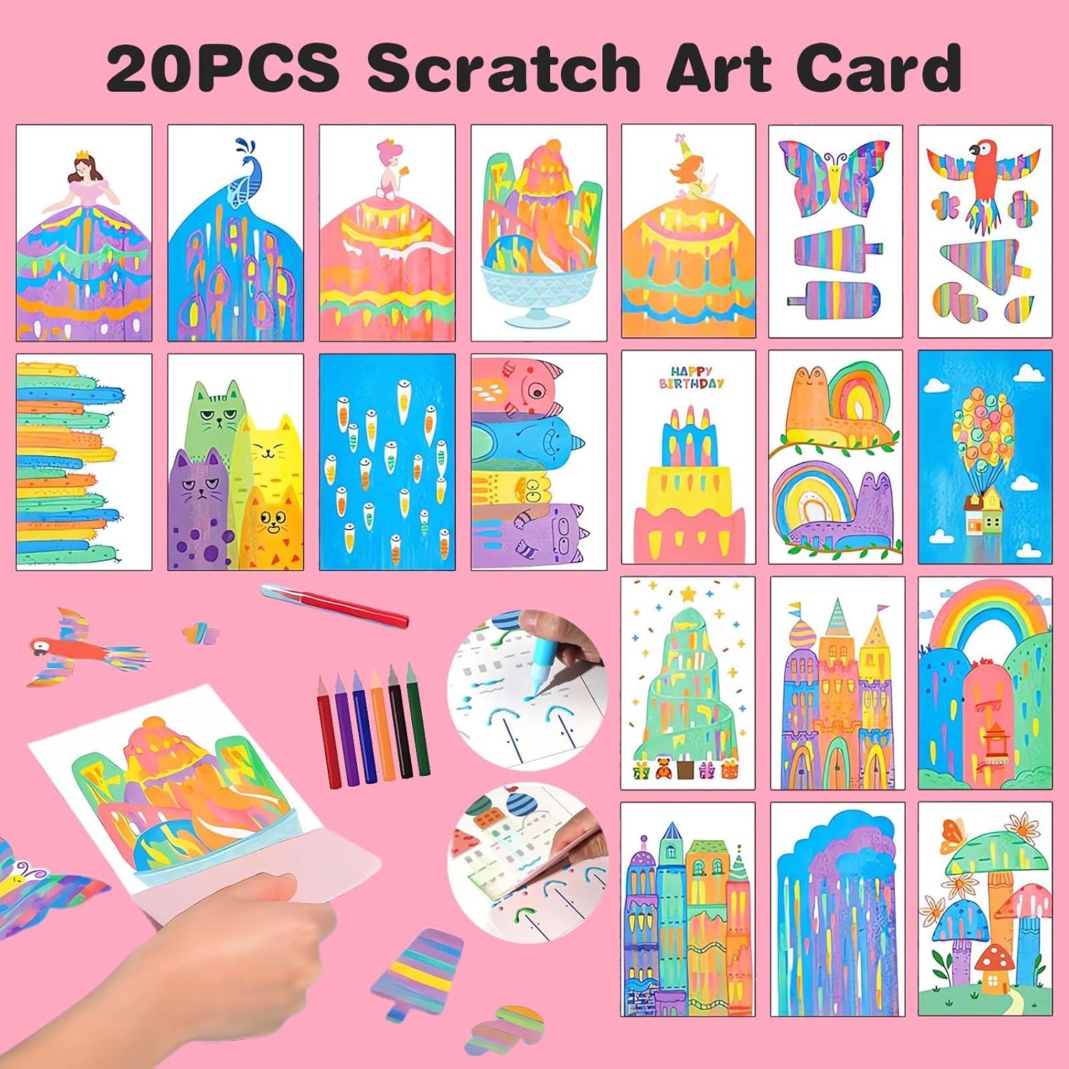 Art Set, Kids Scratch  - Fun Rainbow Painting & Dot Paper