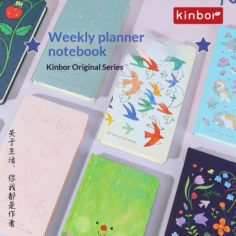 Kinbor Undated Weekly Planner Notebook, 2 Pages Per Week Illustrated Hardcover Journal with To-Do List, Portable Student Plan