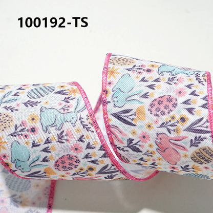 Easter Wired Edge Ribbon 63mm - 5 Yards for DIY Crafts