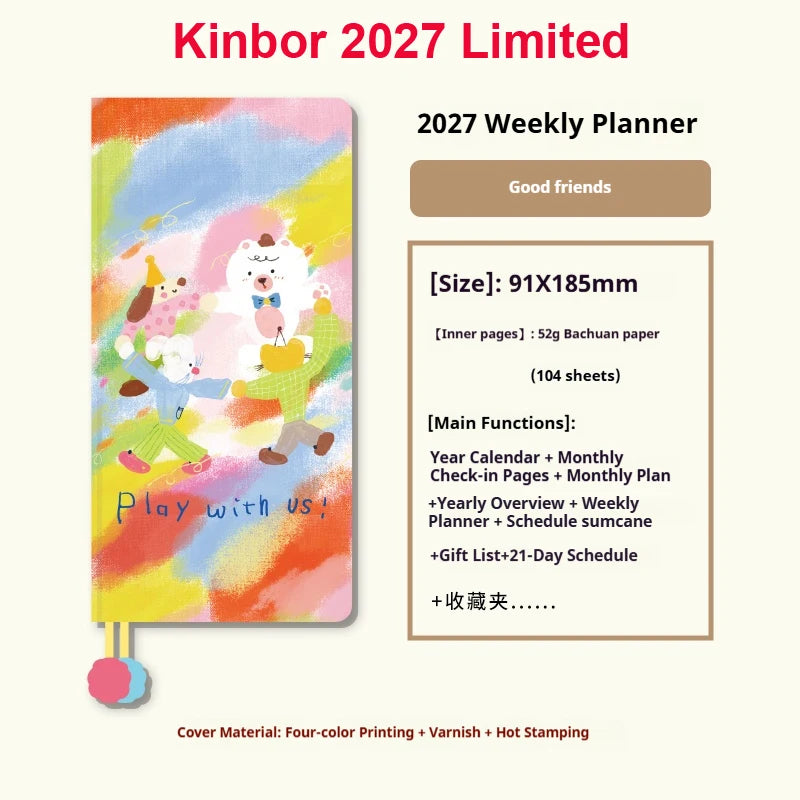 Kinbor Undated Weekly Planner Notebook, 2 Pages Per Week Illustrated Hardcover Journal with To-Do List, Portable Student Plan
