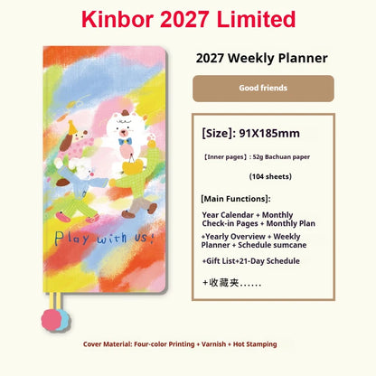 Kinbor Undated Weekly Planner Notebook, 2 Pages Per Week Illustrated Hardcover Journal with To-Do List, Portable Student Plan