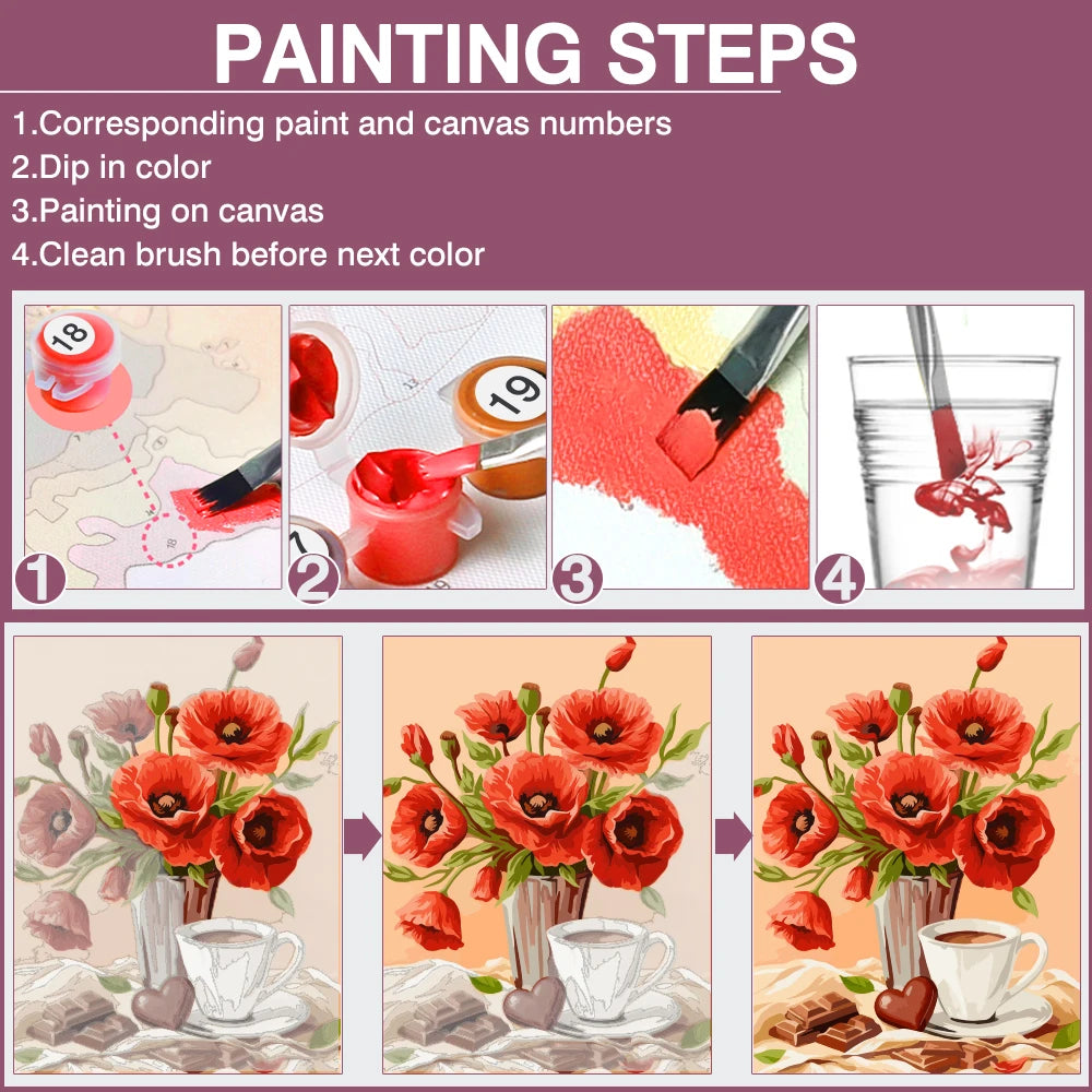 Huacan Oil Paint By Numbers Flower DIY Painting By Numbers New Collection Decorative Paintings