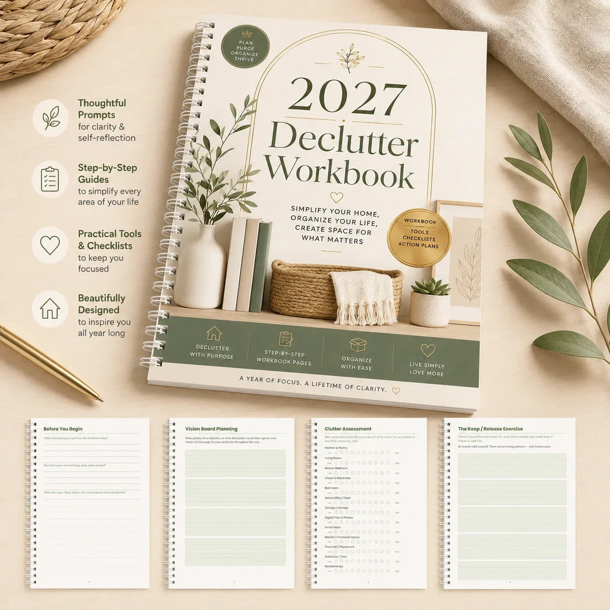 54 Pages Declutter Workbook Planner Journal Ultimate Guide to Organize Home, Clear Chaos, Declutter Room, Cleaning Goals