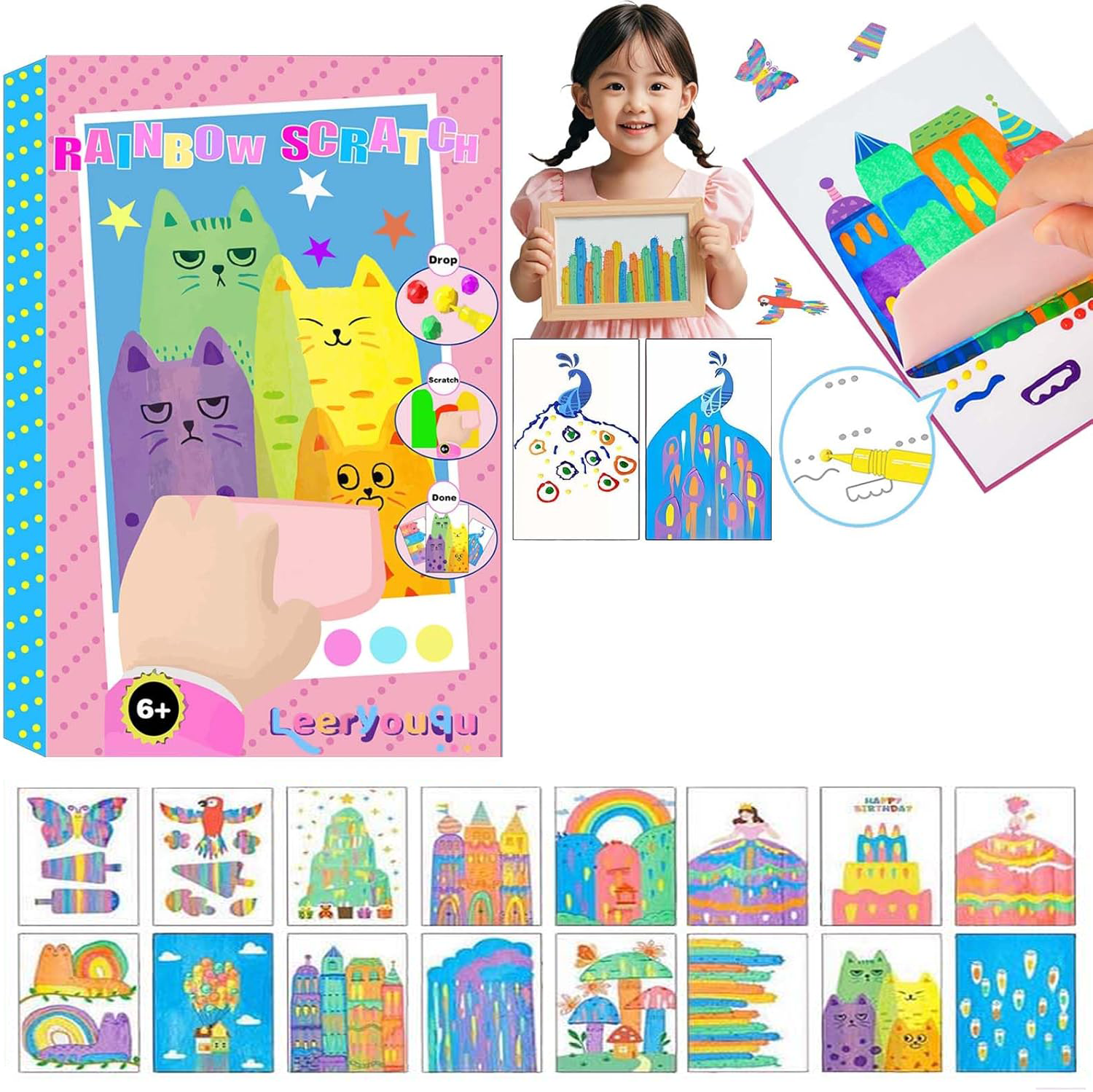 Art Set, Kids Scratch  - Fun Rainbow Painting & Dot Paper