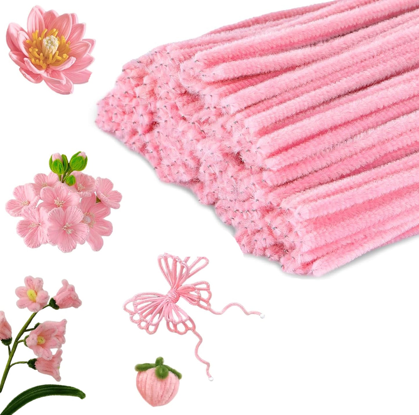 Pink Pipe Cleaners 100pcs - Craft Supplies & Chenille Stems