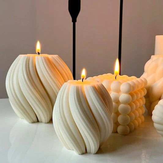 Silicone Mold: 3D Rotating Pillar Candle Mold - Geometric Wave Silicone Mould