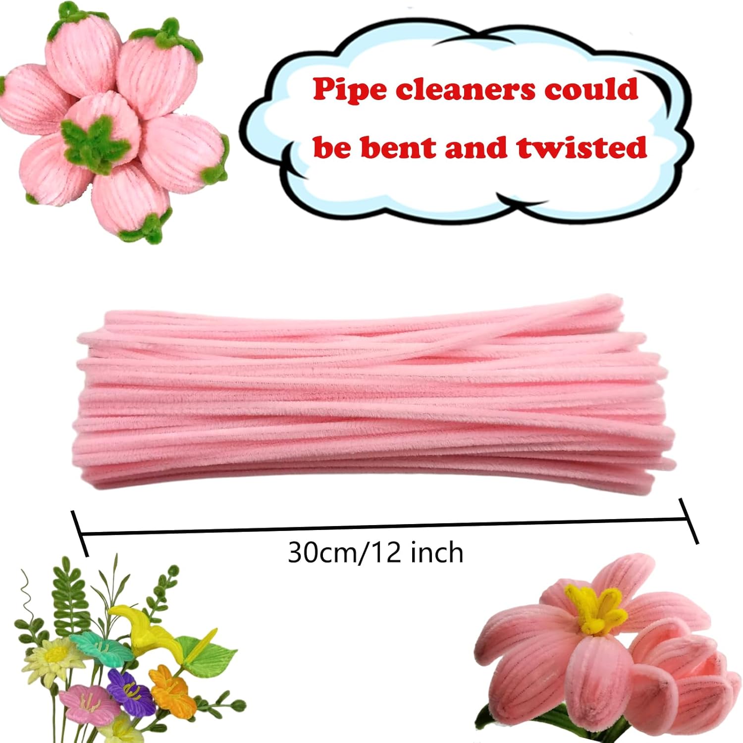 Pink Pipe Cleaners 100pcs - Craft Supplies & Chenille Stems