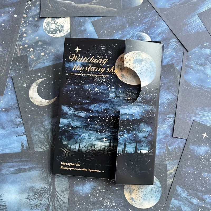 Lunar Starry Sky Scrapbooking Paper - 30 Sheets Retro Design