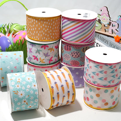 Easter Wired Edge Ribbon 63mm - 5 Yards for DIY Crafts