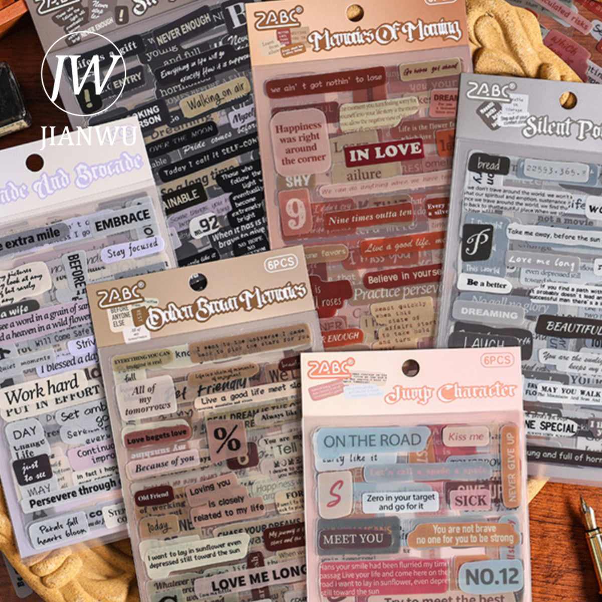 JIANWU Vintage Text PET Stickers - DIY Journal Stationery