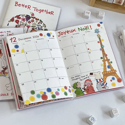Cute Coco Girl 2026 Planner Book with Calendar Color Inner Page Agenda Book Cartoon DIY To Do List Notepad School Supplies